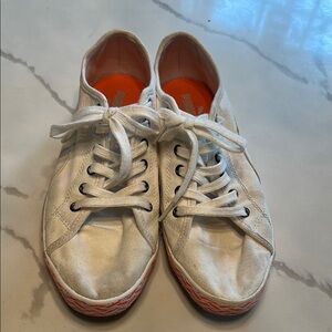 Puma White Canvas Sneakers with Orange Accents